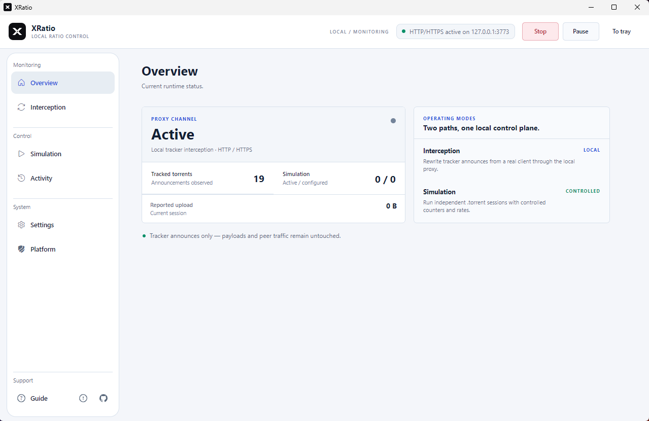 XRatio application in the light theme